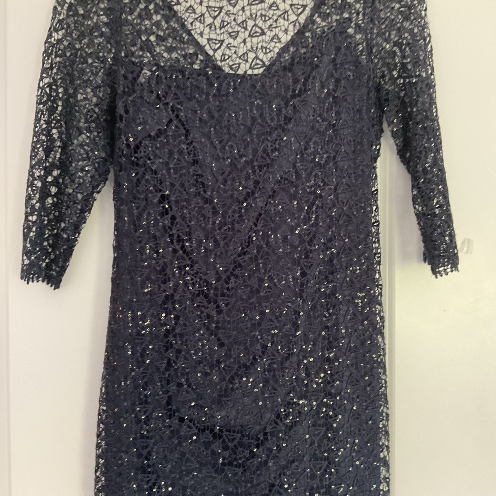 Kay Unger gown size 8 sequin/ lace metallic stitching blue detachable slip - Picture 2 of 8